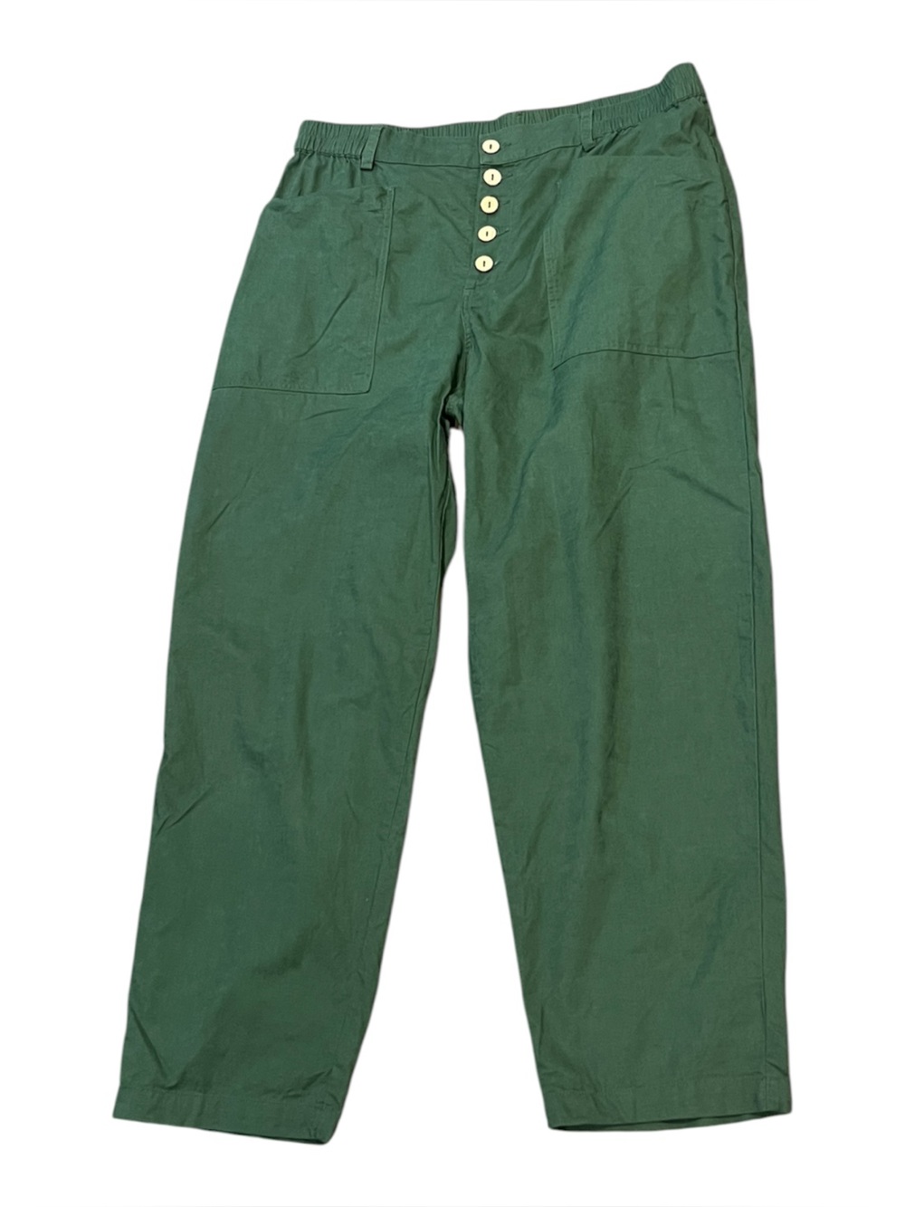Lintico Heidi Linen & Cotton Blend Forest Green Button-Front Pants XL High Rise